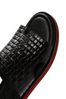 Erkek Siyah Örgü Deri Terlik | Derimod Erkek Siyah Örgü Deri Terlik | Derimod