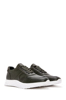 Men's Khaki Lace-up Thick-Sole Leather Sneaker | Derimod Men's Khaki Lace-up Thick-Sole Leather Sneaker | Derimod