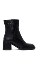 Woman Black Zip Closure Thick-Heeled Leather Boots | Derimod Woman Black Zip Closure Thick-Heeled Leather Boots | Derimod