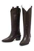 Kadın Kahverengi Kalın Topuklu Deri Kovboy Çizme | Derimod Kadın Kahverengi Kalın Topuklu Deri Kovboy Çizme | Derimod