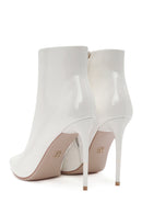 Women's White Zippered Thin Heel Patent Leather Boots | Derimod Women's White Zippered Thin Heel Patent Leather Boots | Derimod