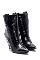 Women's Leather Crocodile Heeled Boots | Derimod Women's Leather Crocodile Heeled Boots | Derimod