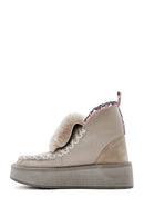 Women's Grey Thick-Soled Fur-Lined Leather Boots | Derimod Women's Grey Thick-Soled Fur-Lined Leather Boots | Derimod