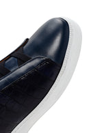 Men's Navy Blue Crocodile Leather Sneaker | Derimod Men's Navy Blue Crocodile Leather Sneaker | Derimod