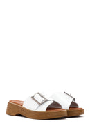 Women's White Buckle Leather Slippers | Derimod Women's White Buckle Leather Slippers | Derimod
