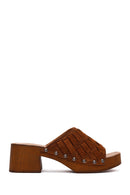 Woman Taba Short Thick-Heeled Suede Slipper | Derimod Woman Taba Short Thick-Heeled Suede Slipper | Derimod