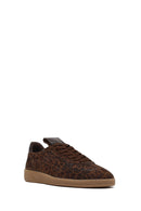 Woman Brown Lace-Up Leopard Print Suede Leather Sneaker | Derimod Woman Brown Lace-Up Leopard Print Suede Leather Sneaker | Derimod