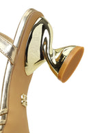Woman Gold Ankle-Buckle Metallic Chunky-Heel Sandal | Derimod Woman Gold Ankle-Buckle Metallic Chunky-Heel Sandal | Derimod