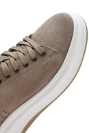 Men's Beige Lace-Up Thick-Soled Nubuck Leather Sneakers | Derimod Men's Beige Lace-Up Thick-Soled Nubuck Leather Sneakers | Derimod