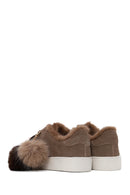 Woman Mink Lace-Up Charm Suede Teddy Leather Sneaker | Derimod Woman Mink Lace-Up Charm Suede Teddy Leather Sneaker | Derimod