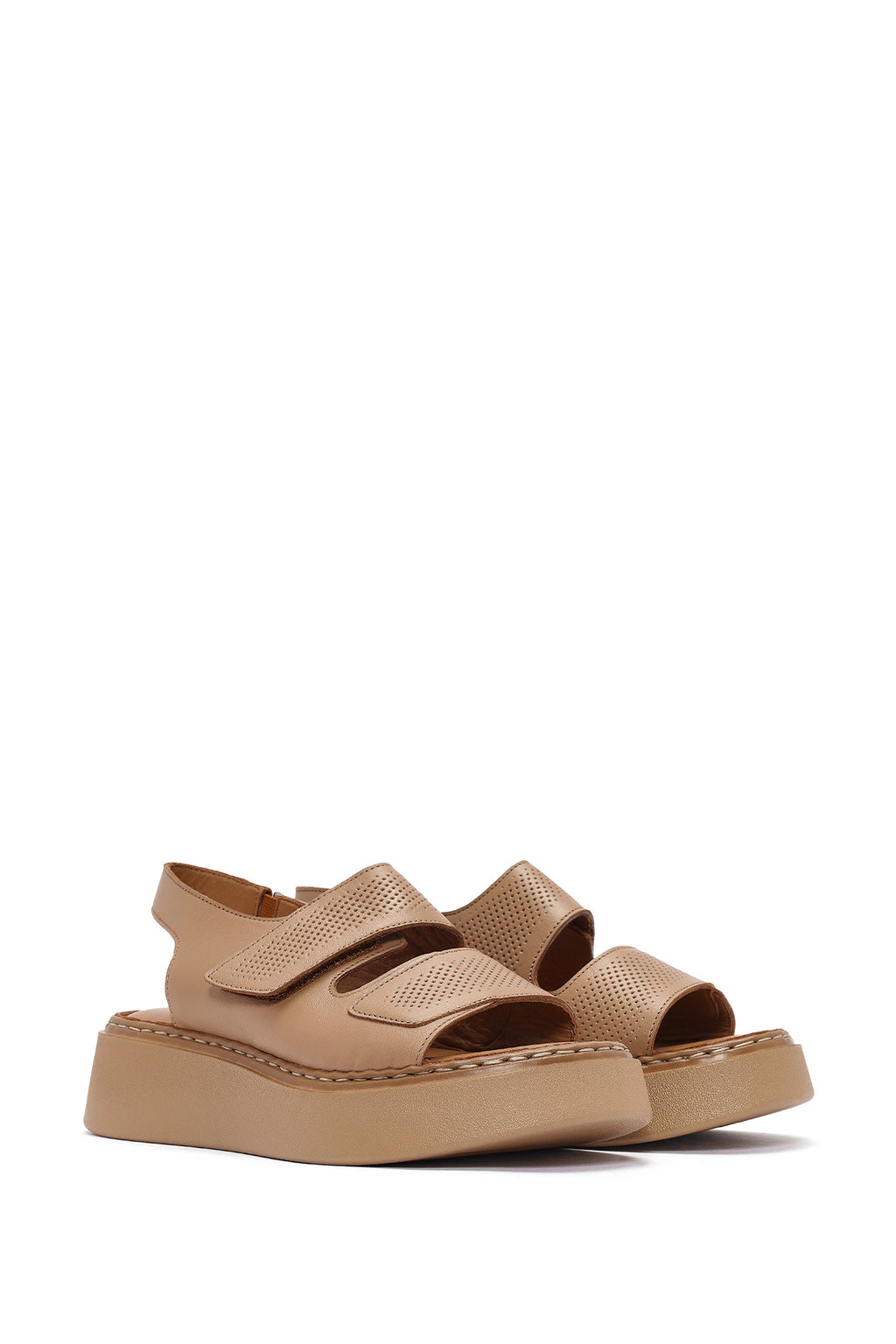 Kadın Camel Bantlı Kalın Tabanlı Deri Comfort Sandalet