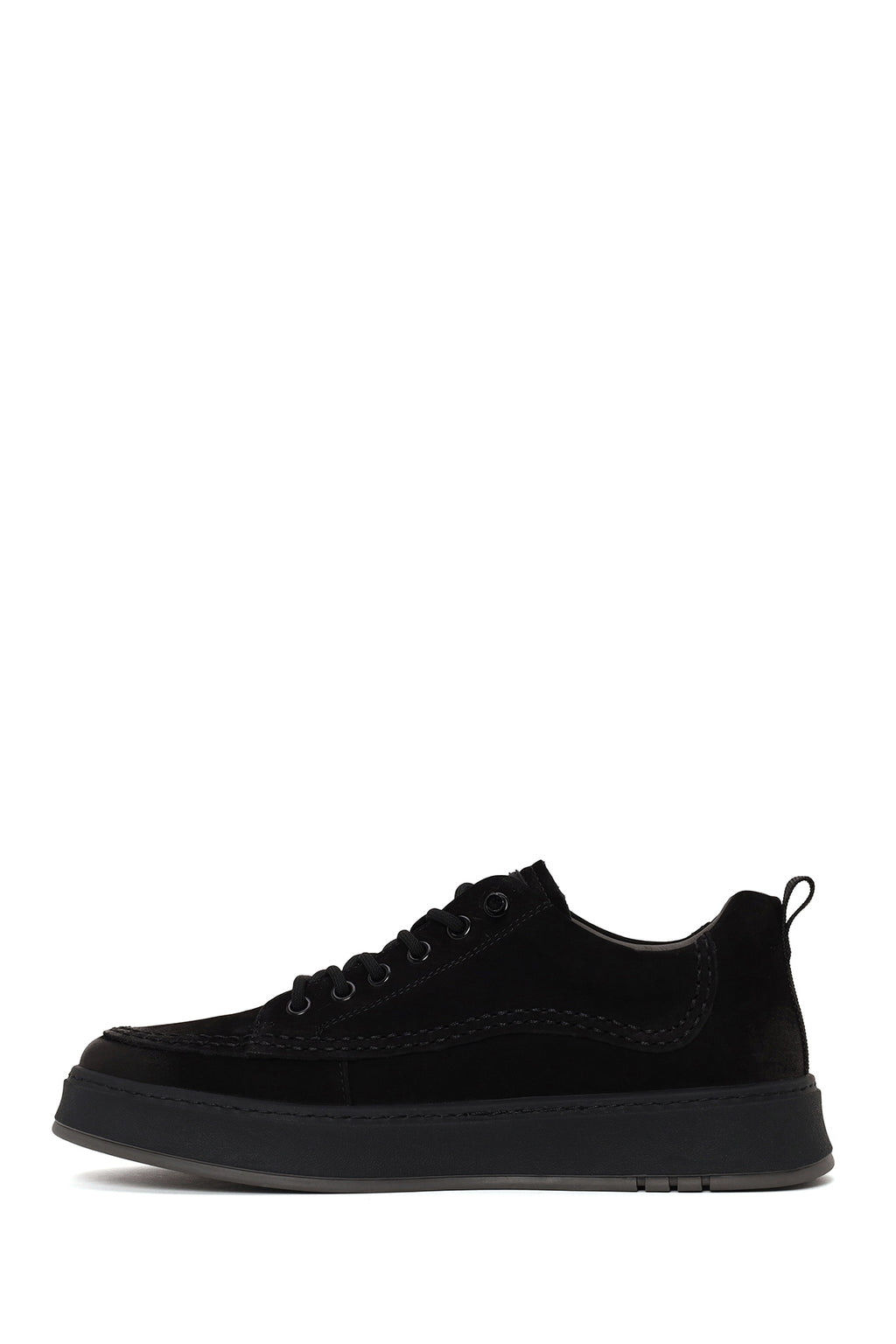 Erkek Siyah Bağcıklı Kalın Tabanlı Nubuk Deri Sneaker