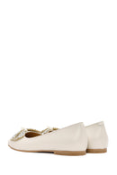 Women's Cream Stoned Leather Ballerina | Derimod Women's Cream Stoned Leather Ballerina | Derimod