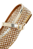 Women's Gold Mesh Stone-Studded Ballet Flats | Derimod Women's Gold Mesh Stone-Studded Ballet Flats | Derimod