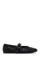 Woman Black Leopard Pattern Buckled Suede Leather Babet | Derimod Woman Black Leopard Pattern Buckled Suede Leather Babet | Derimod