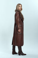 Juliet Women's Brown Fur Leather Coat | Derimod Juliet Women's Brown Fur Leather Coat | Derimod