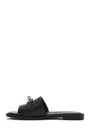 Women's Black Buckle Leather Slippers | Derimod Women's Black Buckle Leather Slippers | Derimod
