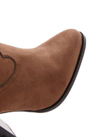 Women's Tan Suede Heeled Cowboy Boots | Derimod Women's Tan Suede Heeled Cowboy Boots | Derimod