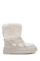 Women's White Fur Detailed Leather Boots | Derimod Women's White Fur Detailed Leather Boots | Derimod