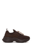 Derimod Zero Woman Brown Lace-Up Fabric Sneaker with Stone Details | Derimod Derimod Zero Woman Brown Lace-Up Fabric Sneaker with Stone Details | Derimod