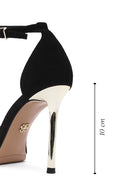 Women's Black Ankle Strap Thin High Heel Suede Leather Shoes | Derimod Women's Black Ankle Strap Thin High Heel Suede Leather Shoes | Derimod