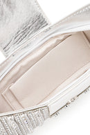 Women's Silver Long Strap Stone Mini Evening Dress Box Clutch Bag | Derimod Women's Silver Long Strap Stone Mini Evening Dress Box Clutch Bag | Derimod