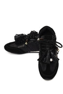 Kadın Siyah Bağcıklı Charmlı Leopar Deri Sneaker | Derimod Kadın Siyah Bağcıklı Charmlı Leopar Deri Sneaker | Derimod