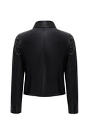 Beatrix Women's Black Shirt Collar Short Leather Jacket | Derimod Beatrix Women's Black Shirt Collar Short Leather Jacket | Derimod