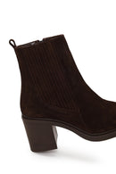 Woman Brown Zip Closure Chunky Heeled Suede Boots | Derimod Woman Brown Zip Closure Chunky Heeled Suede Boots | Derimod