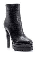 Women's Heeled Snake Pattern Leather Boots | Derimod Women's Heeled Snake Pattern Leather Boots | Derimod