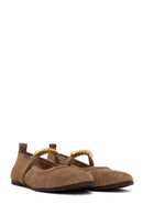 Woman Light Mink Buckled Suede Leather Ballet Flat | Derimod Woman Light Mink Buckled Suede Leather Ballet Flat | Derimod
