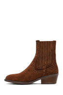 Woman Taba Suet Leather Cowboy Boots | Derimod Woman Taba Suet Leather Cowboy Boots | Derimod