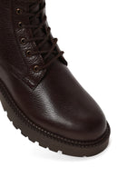 Woman Brown Zip Closure Thick-Soled Leather Combat Boots | Derimod Woman Brown Zip Closure Thick-Soled Leather Combat Boots | Derimod