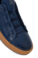 Male Navy Lace-up Leather Sneaker | Derimod Male Navy Lace-up Leather Sneaker | Derimod