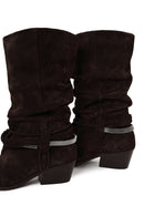 Woman Dark Mink Thick-Heeled Suede Cowboy Boots | Derimod Woman Dark Mink Thick-Heeled Suede Cowboy Boots | Derimod