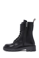 Harley Davidson Women's Black Dearie Lace-Up Zipper Detail Leather Combat Boots | Derimod Harley Davidson Women's Black Dearie Lace-Up Zipper Detail Leather Combat Boots | Derimod