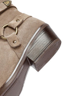 Woman Beige Zippered Suede Leather Cowboy Boots | Derimod Woman Beige Zippered Suede Leather Cowboy Boots | Derimod