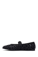 Woman Black Leopard Pattern Buckled Suede Leather Babet | Derimod Woman Black Leopard Pattern Buckled Suede Leather Babet | Derimod