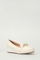 Dolgu Topuklu Bej Kadın Deri Loafer | Derimod Dolgu Topuklu Bej Kadın Deri Loafer | Derimod