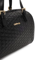Woman Black Long-Strap Woven Shoulder Bag | Derimod Woman Black Long-Strap Woven Shoulder Bag | Derimod