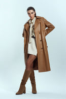 Natalia Women's Brown Leather Trench Coat | Derimod Natalia Women's Brown Leather Trench Coat | Derimod