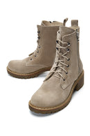 Women's Beige Suede Leather Heeled Boots | Derimod Women's Beige Suede Leather Heeled Boots | Derimod