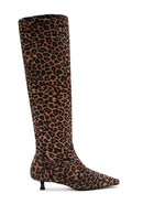 Women's Leopard Thin Low Heel Suede Leather Boots | Derimod Women's Leopard Thin Low Heel Suede Leather Boots | Derimod