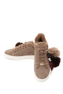 Woman Mink Lace-Up Charm Suede Teddy Leather Sneaker | Derimod Woman Mink Lace-Up Charm Suede Teddy Leather Sneaker | Derimod