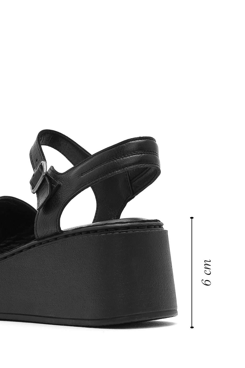 Kadın Siyah Kalın Tabanlı Deri Comfort Sandalet