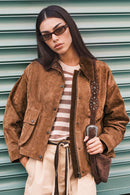 Freedom Woman Camel Oversize Suede Leather Jacket | Derimod Freedom Woman Camel Oversize Suede Leather Jacket | Derimod