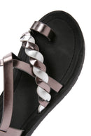 Women's Anthracite Ankle Strap Metallic Sandals | Derimod Women's Anthracite Ankle Strap Metallic Sandals | Derimod