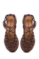 Women's Brown Ankle-Strap Leather Bodrum Sandals | Derimod Women's Brown Ankle-Strap Leather Bodrum Sandals | Derimod