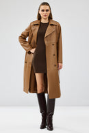 Natalia Women's Brown Leather Trench Coat | Derimod Natalia Women's Brown Leather Trench Coat | Derimod