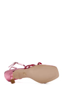 Women's Pink Ankle Strap Stone Thin Heel Sandals | Derimod Women's Pink Ankle Strap Stone Thin Heel Sandals | Derimod